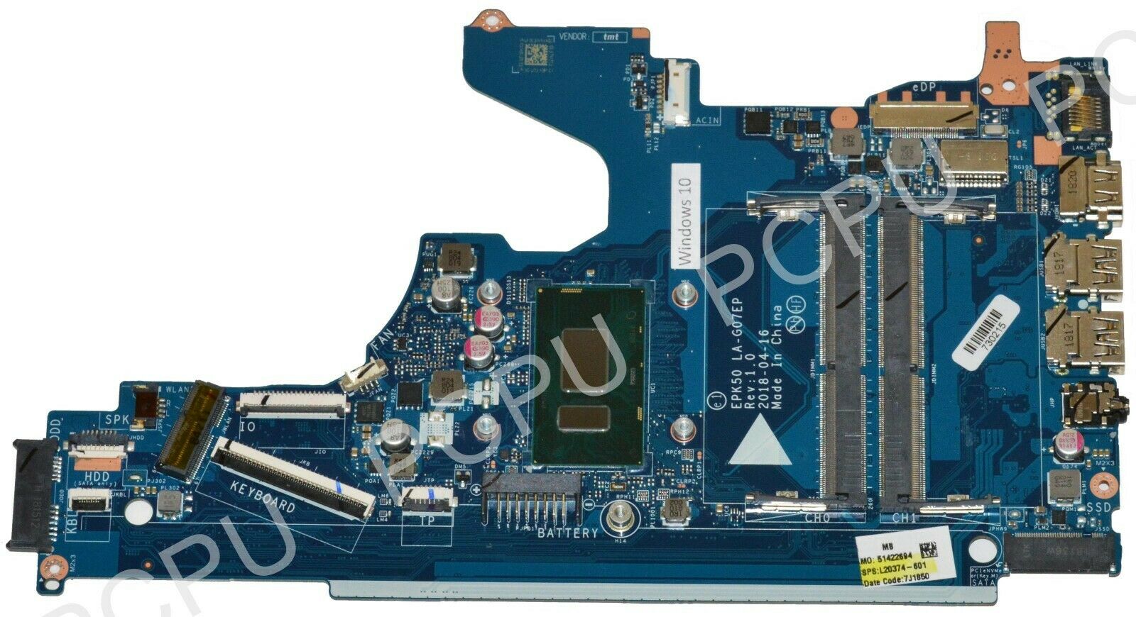 HP Laptop 15 UMA Motherboard w/ i3-8130U 2.2GHZ CPU L20374-601 CPU Speed: 2.2 GHz MPN: L20374-601 Integrat - Click Image to Close